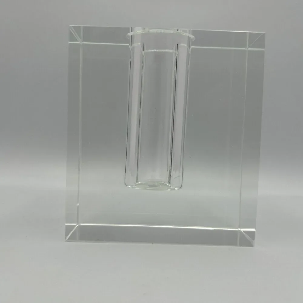 Debi Lilly Crystal Vase Demi Block Design Bud Vase Clear Solid Heavy MCM MODERN